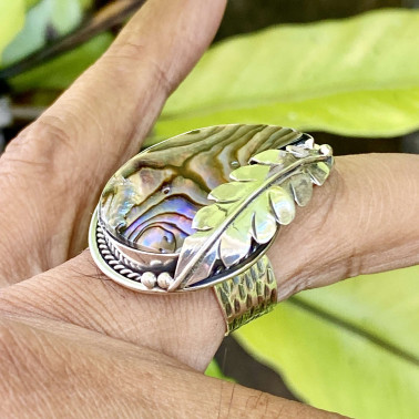 RR 15322 AB-(HANDMADE 925 BALI SILVER FILIGREE RINGS WITH ABALONE SHELL)